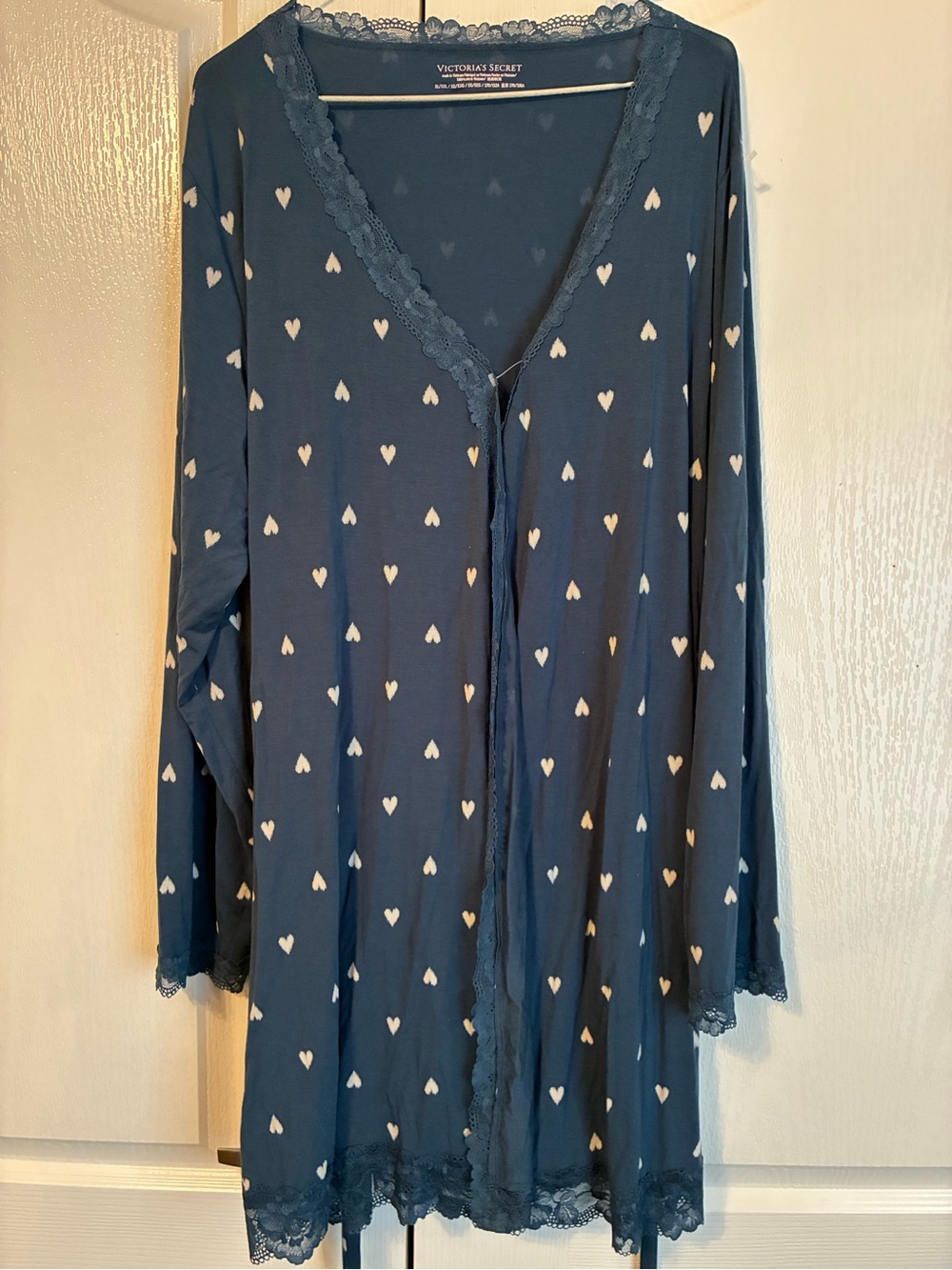 Victoria's Secret Slate Blue Heart-Print Modal Lace-Trim Robe - Picture 9 of 10
